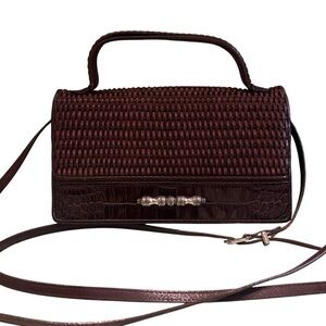 VTG Brighton Y2K Brown Woven Leather Crossbody Wallet Organizer w Phone Pocket
